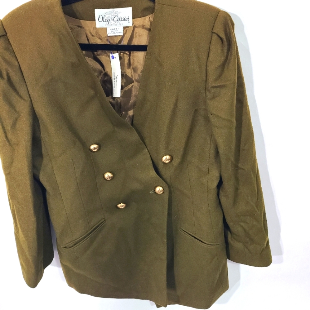 Oleg Cassini Women's Size 14 Olive Green Blazer Jacket Wool Office Career - Picture 2 of 9